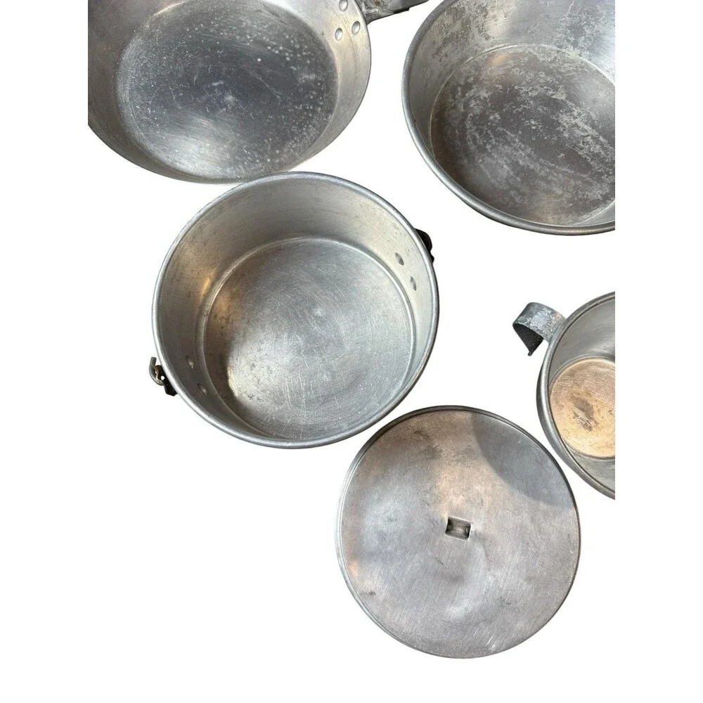 Vintage Camping Field Aluminum Mess Kit Lot Kiffe Kook It 4 Piece